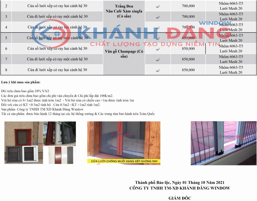 Bảng giá lắp đặt cửa lưới chống muỗi
