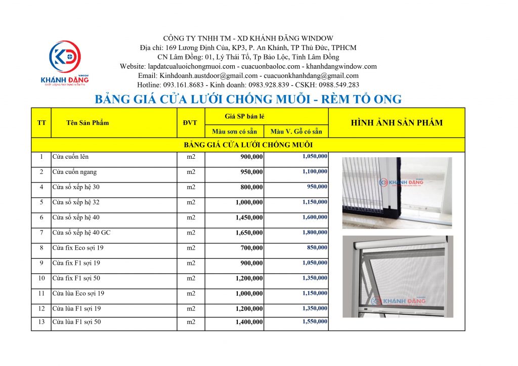 Bảng giá lắp đặt cửa lưới chống muỗi mới nhất